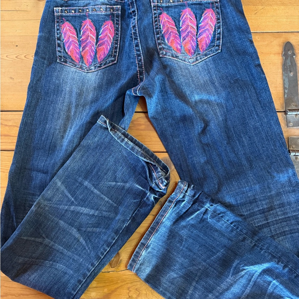 Cowgirl Tuff Women's Boot Cut Jeans - Blue with Pink Accents